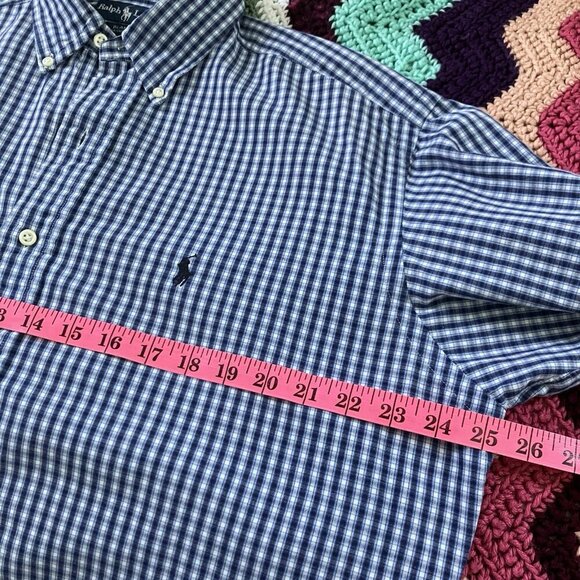 Vintage Ralph Lauren Blake Shirt Mens M Blue Plaid Oxford Button Up - Picture 6 of 7